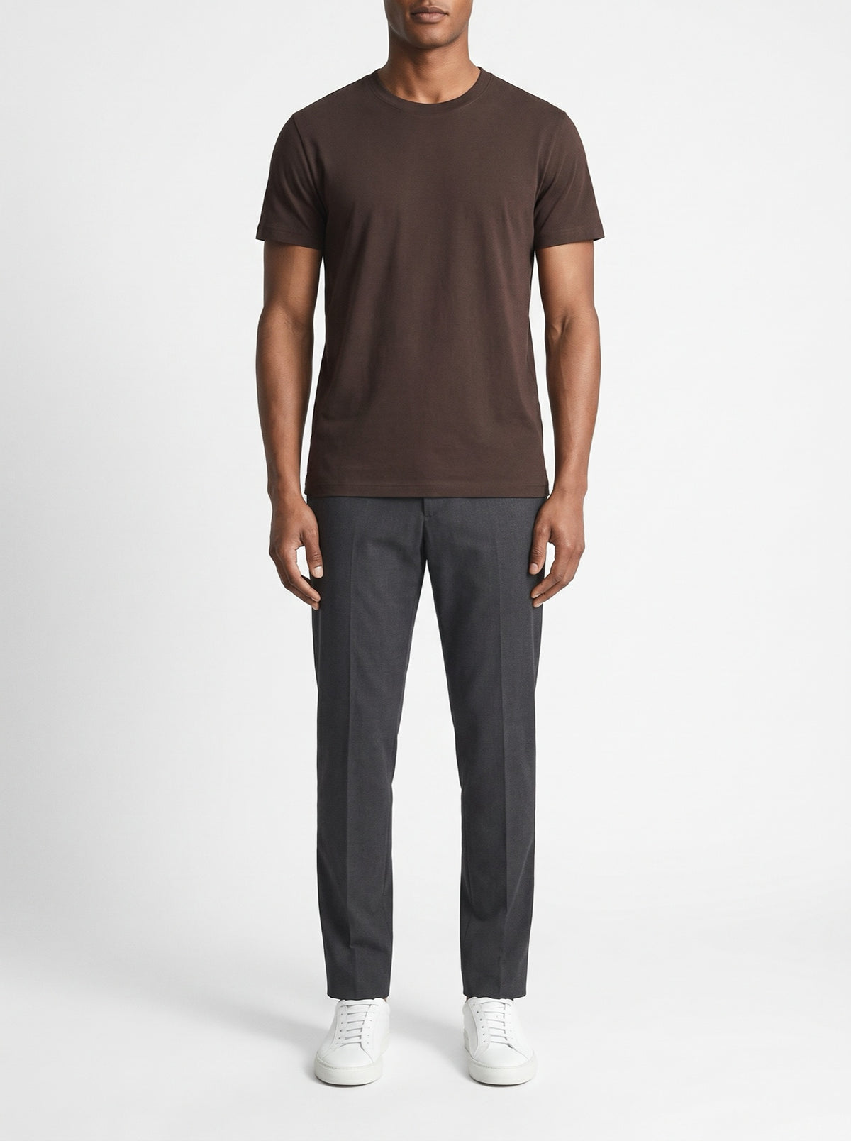 Brown slim fit crewneck T-shirt — front view
