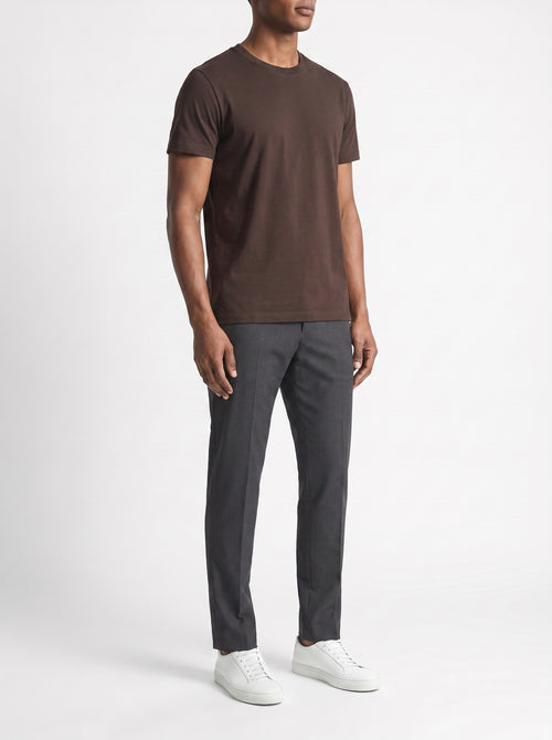 Brown slim fit crewneck T-shirt — three-quarter view