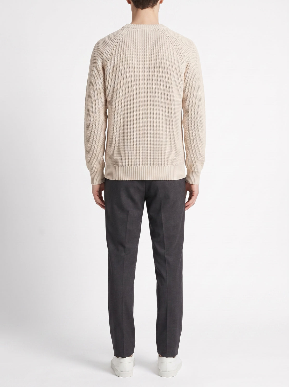Beige English Rib Knit Crewneck — back view
