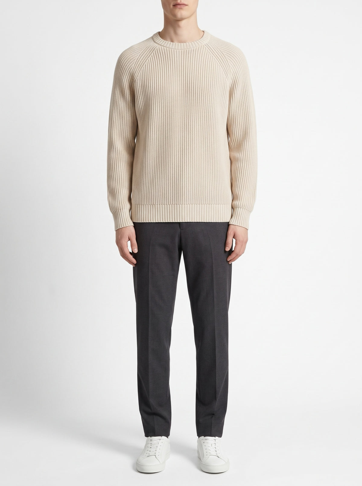 Beige English Rib Knit Crewneck — front view