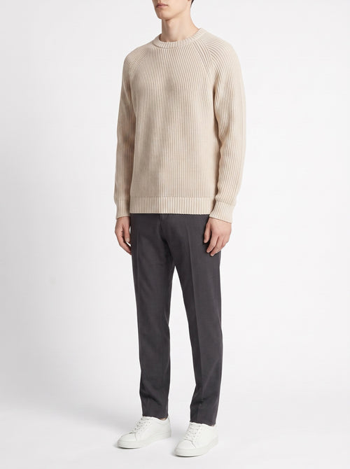 Beige English Rib Knit Crewneck — three-quarter view