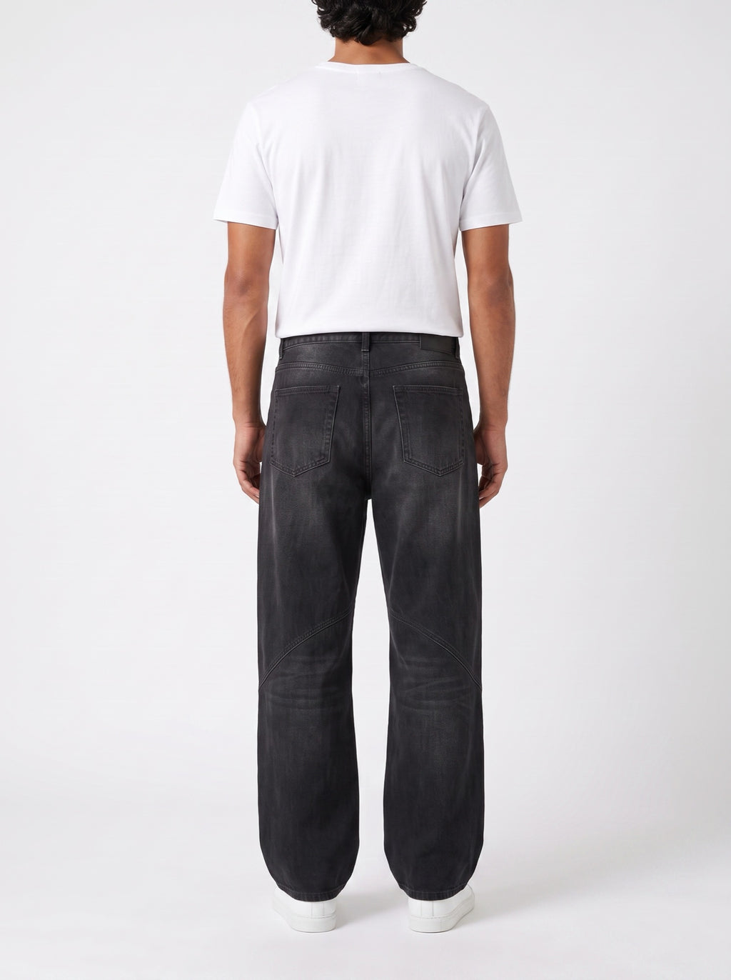Baggy Pants with Elastic Waist and Jeans-Like Fit — Black — back view