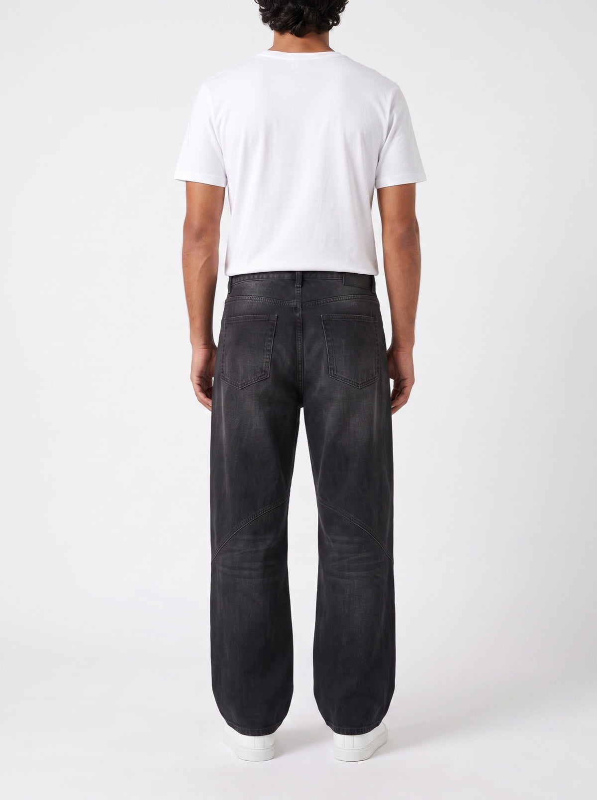 Baggy Pants with Elastic Waist and Jeans-Like Fit — Black — back view