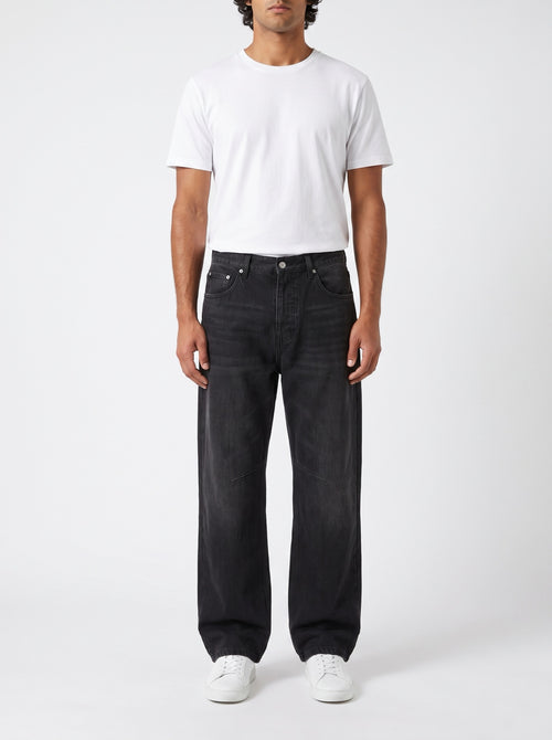 Baggy Pants with Elastic Waist and Jeans-Like Fit — Black — front view
