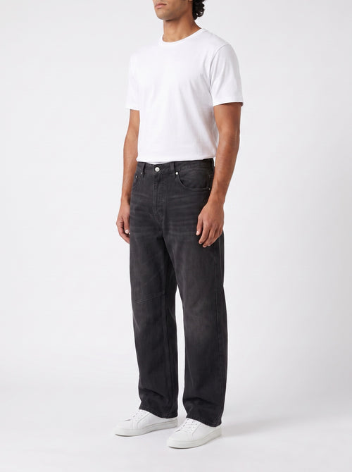 Baggy Pants with Elastic Waist and Jeans-Like Fit — Black — three-quarter view