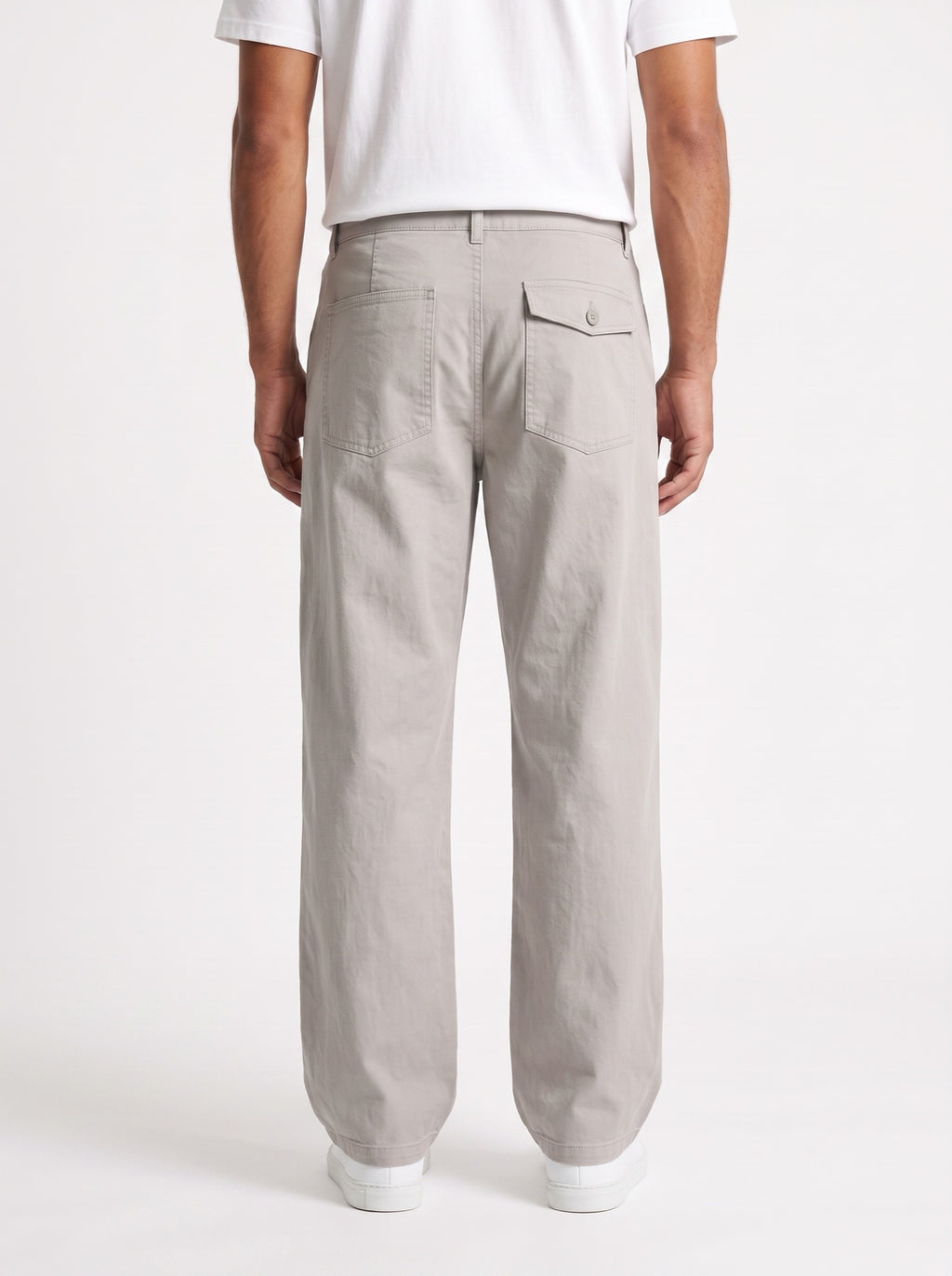Relaxed pants with elastic waist and jeans-like look — Heather Gray — back view
