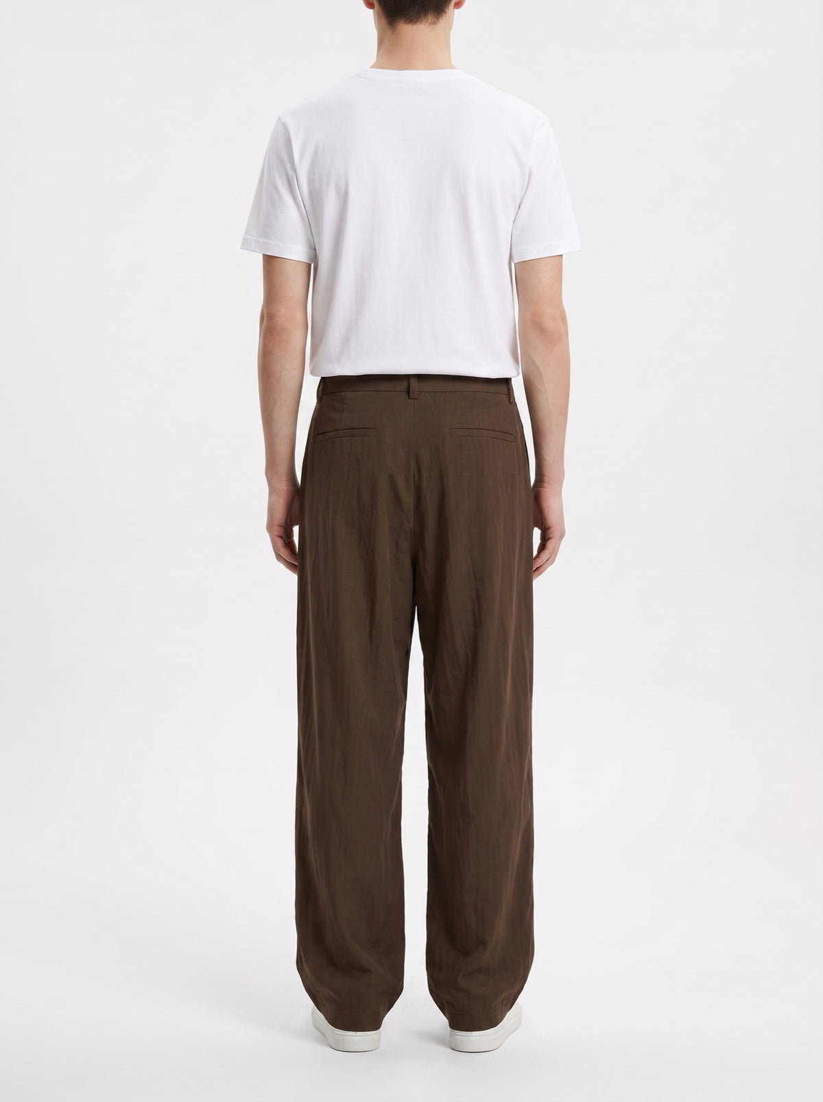 Relaxed Embroidered Wide-Leg Pants — Brown — back view