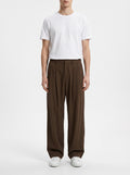 Relaxed Embroidered Wide-Leg Pants — Brown — front view