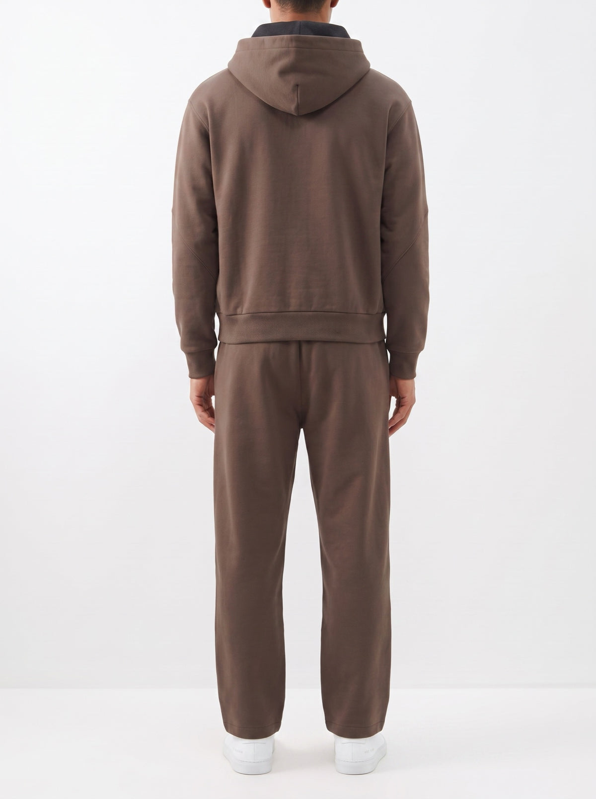 2-Piece Loose Fit Set, Hoodie and Sweatpants – Brown — back view