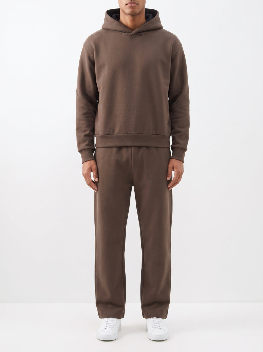 2-Piece Loose Fit Set, Hoodie and Sweatpants – Brown — front view