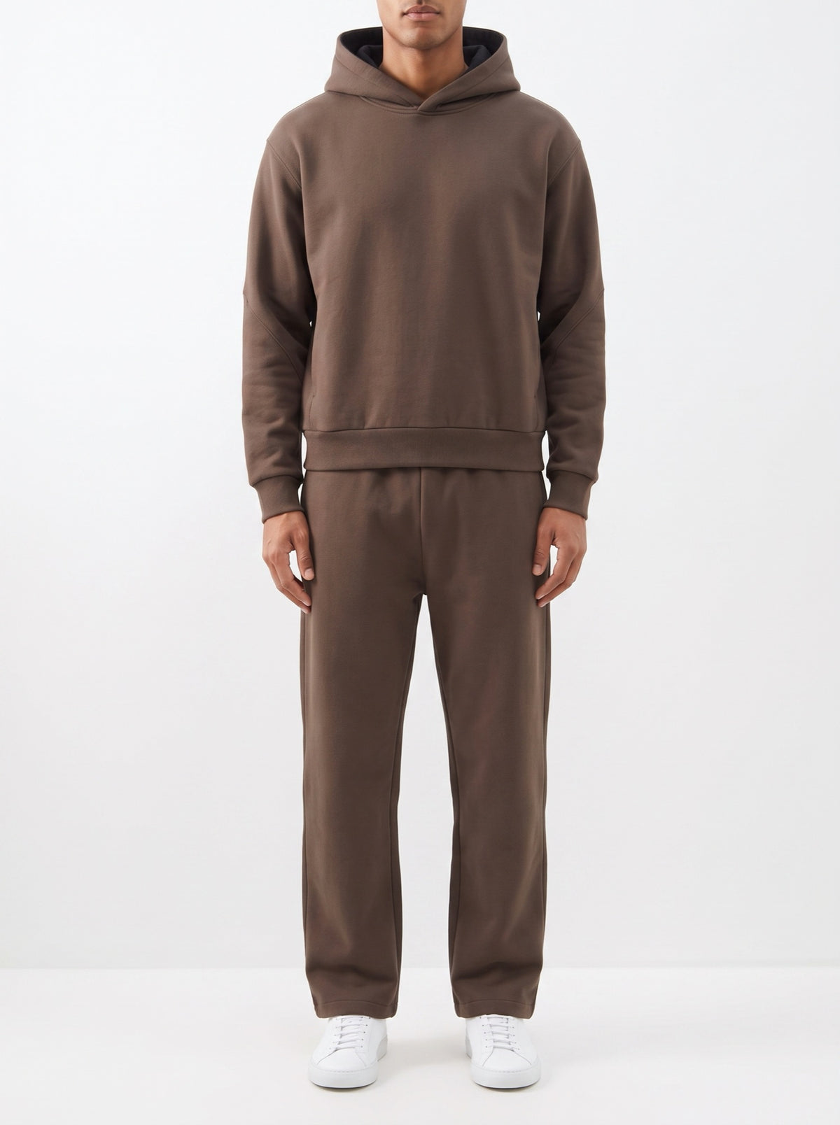 2-Piece Loose Fit Set, Hoodie and Sweatpants – Brown — front view